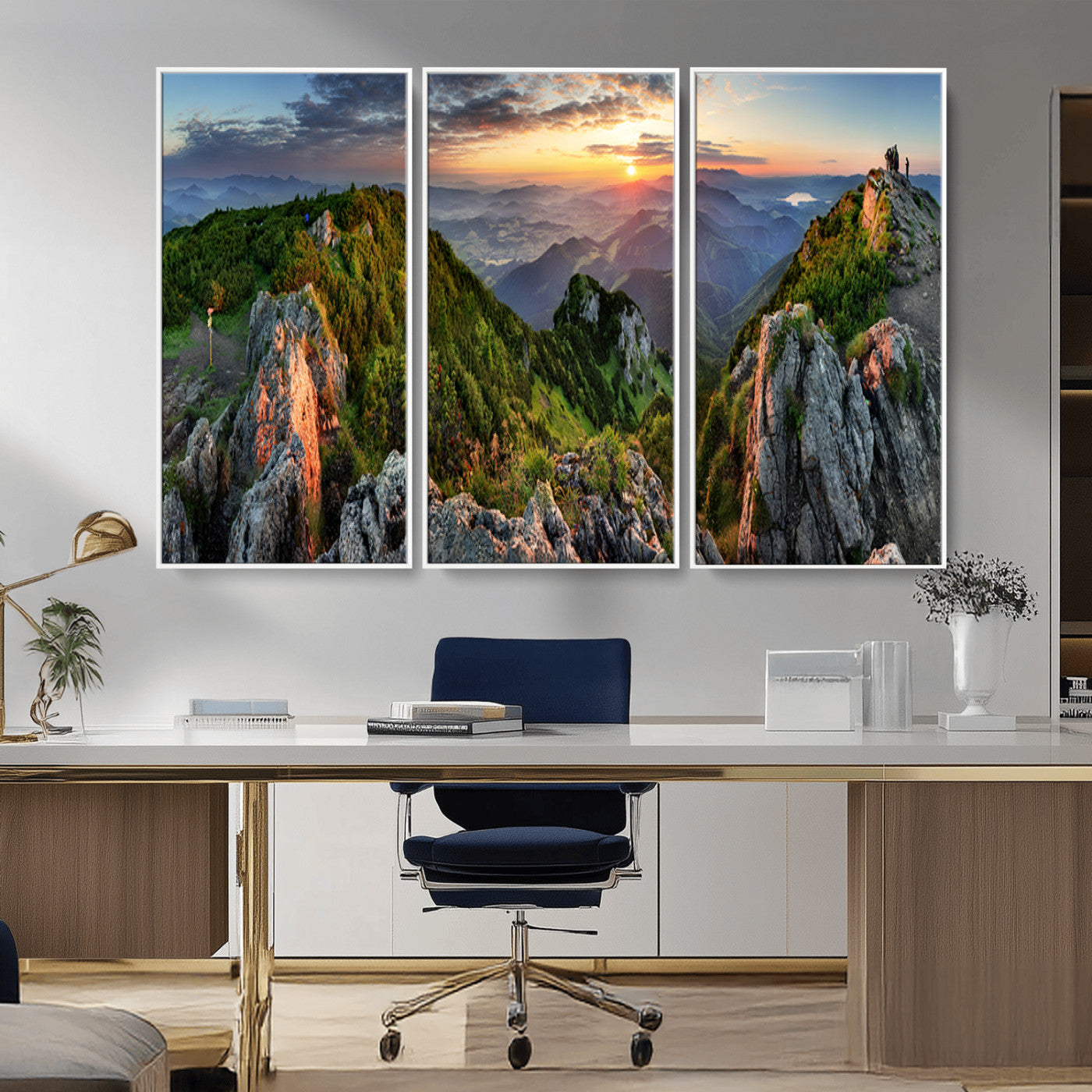 MGV-FC-48X32-3P - Mountain Sunset Panoramic Canvas Print – Scenic Wilderness Landscape, Majestic Summit , Multi-Panel
