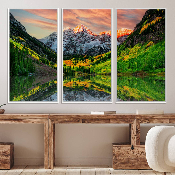 Maroon Bells Lake Wall Art Canvas Print – Majestic Colorado Mountain Landscape, Autumn Reflection, Multi-Panel Framed Artwork for Home, Office Decor