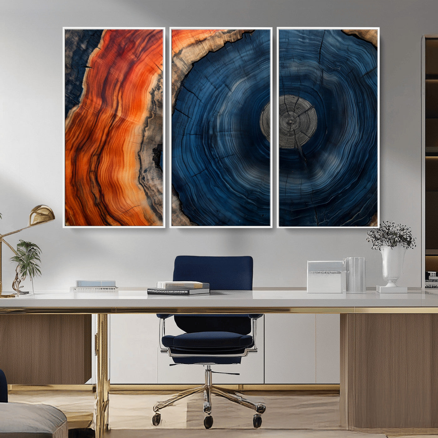 MGV-FC-48X32-3P - Tree Rings Wall Art Canvas Print, Rustic Wood Print, Framed Natural Texture Art Print, Wood Grain