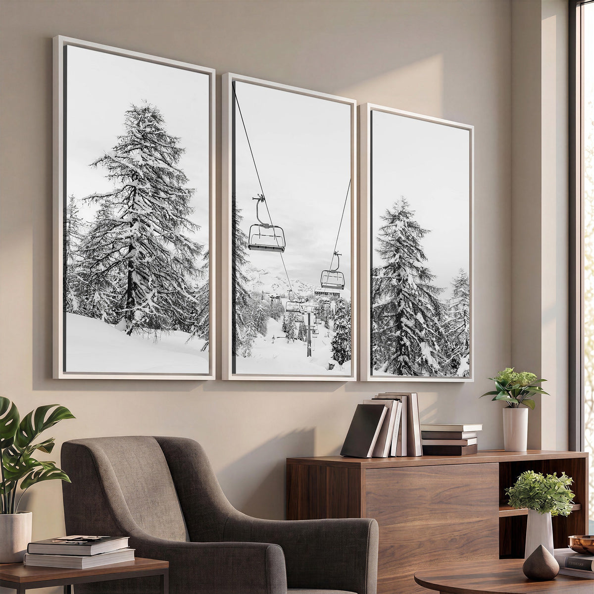55003599D-MGV-CV-24X16 - Ski Lift Wall Art | Framed Snowy Mountain Canvas Artwork