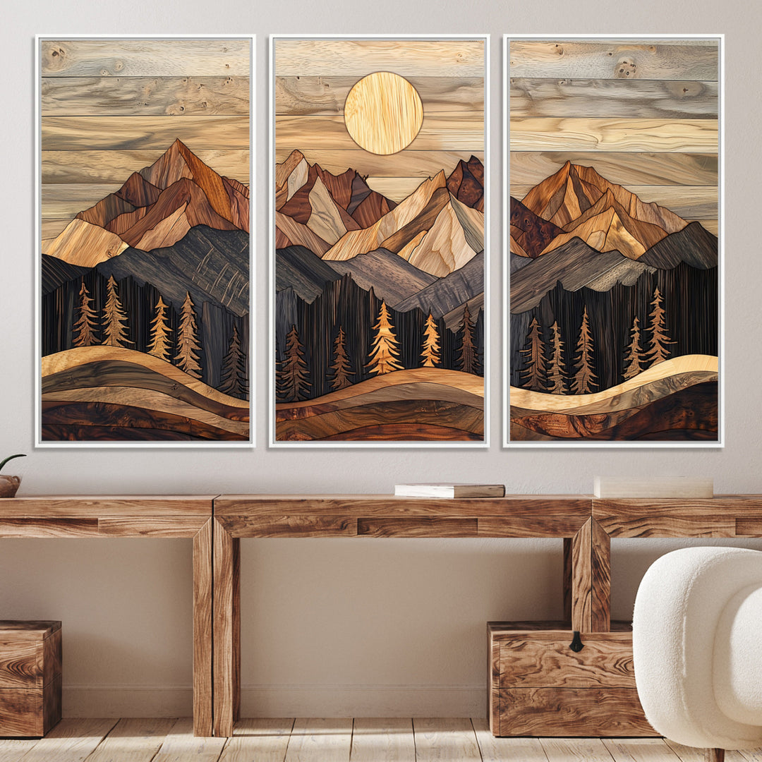 50100230-MGV-CV-36X24-Wood Mountain Wall Art Canvas Print, Framed Boho Wood Art Print, Abstract Woodland Farmhouse Decor