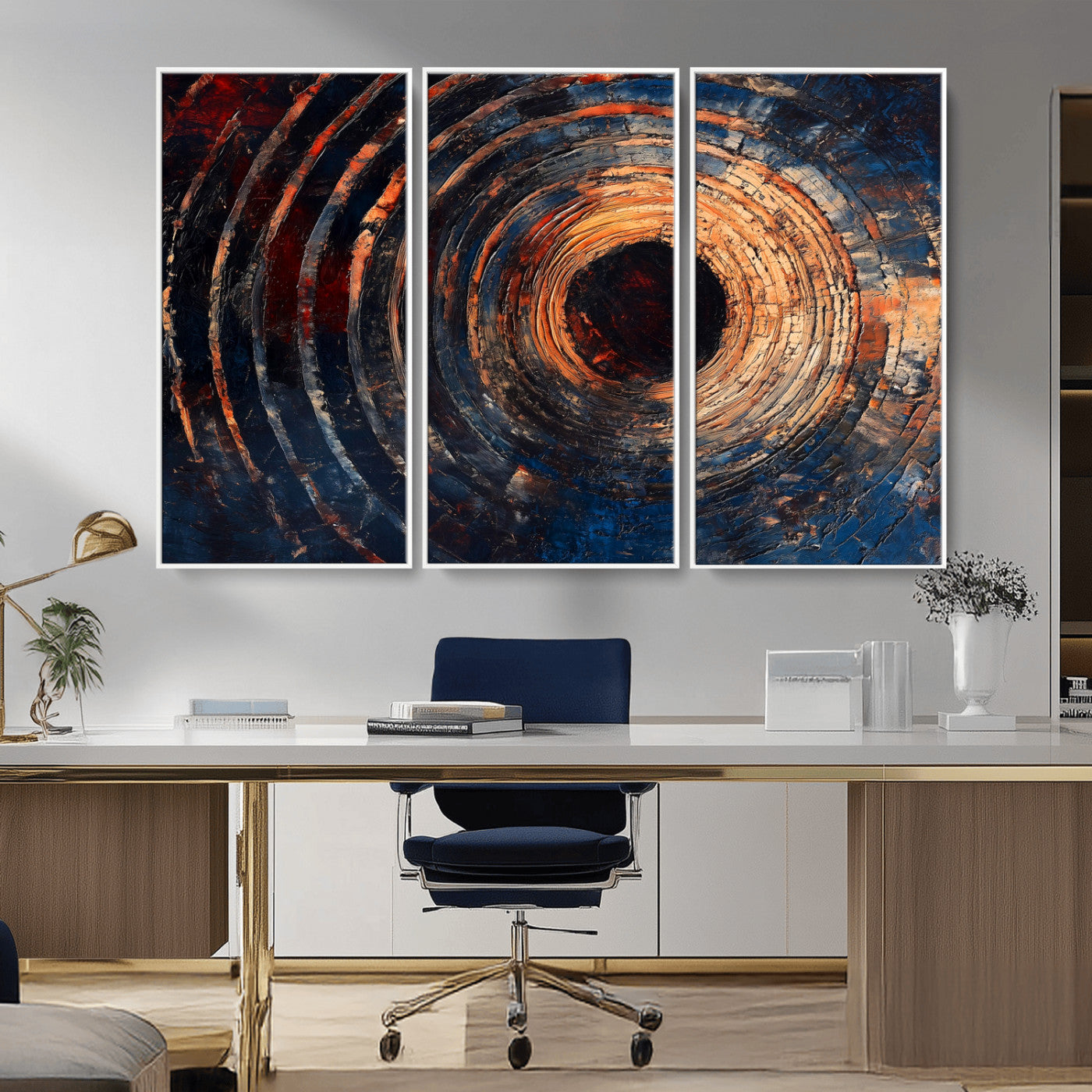 MGV-FC-48X32-3P - Wood Tree Ring Wall Art Canvas Print, Framed Natural Wood Art Picture Print, Rustic Tree Slice Perfect Rustic Decor Artwork