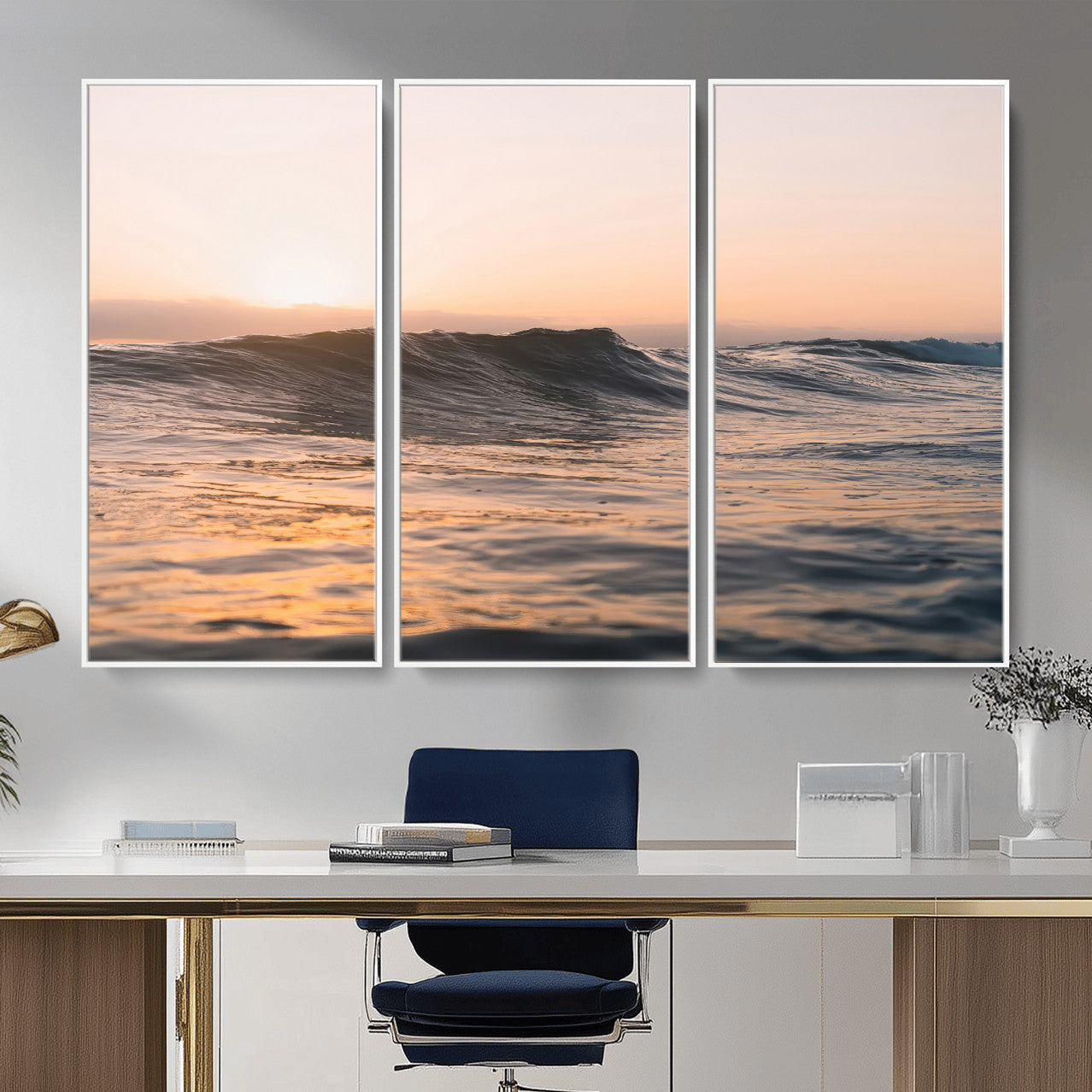 46299358-MGV-CV-36X24 - Golden Sunset Ocean Wall Art – Tranquil Waves & Peaceful Horizon Canvas Print, Soft Light and Evening Glow for Serene Beach, Home or Nature Decor