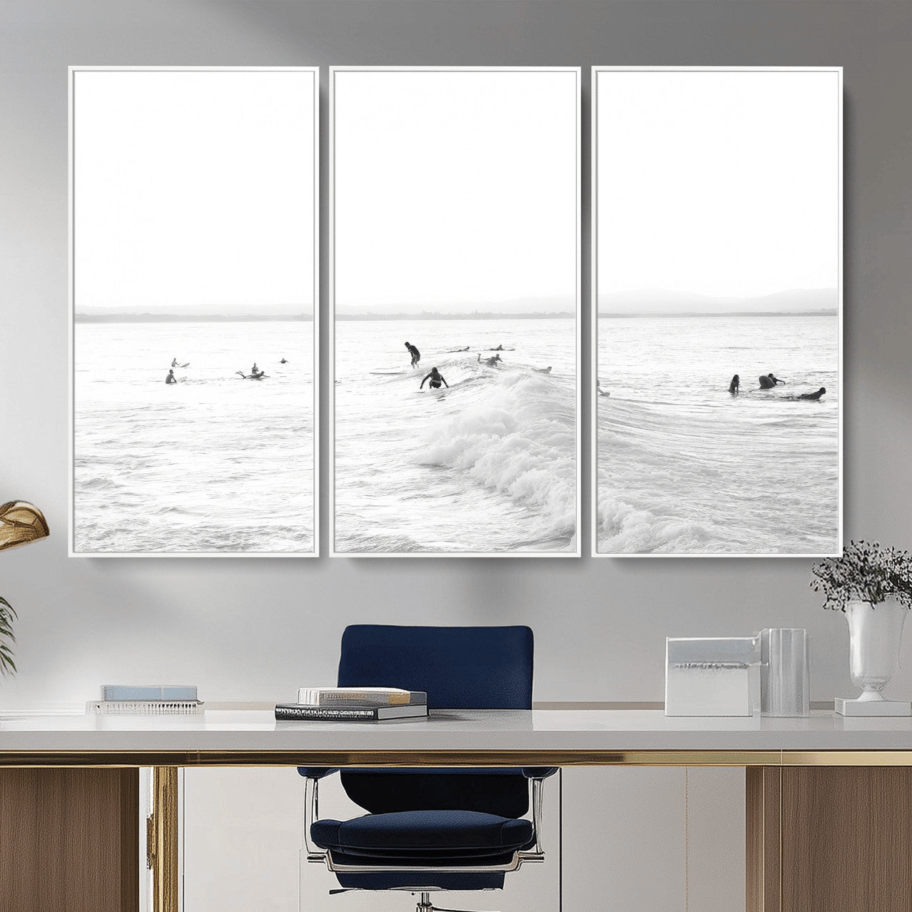 33449548-MGV-CV-36X24 - Surf Crowd Motion Wall Art – Active Surfers & Ocean Waves Canvas Print, Dynamic Water and Coastal Horizon for Living Room or Sea Adventure Decor