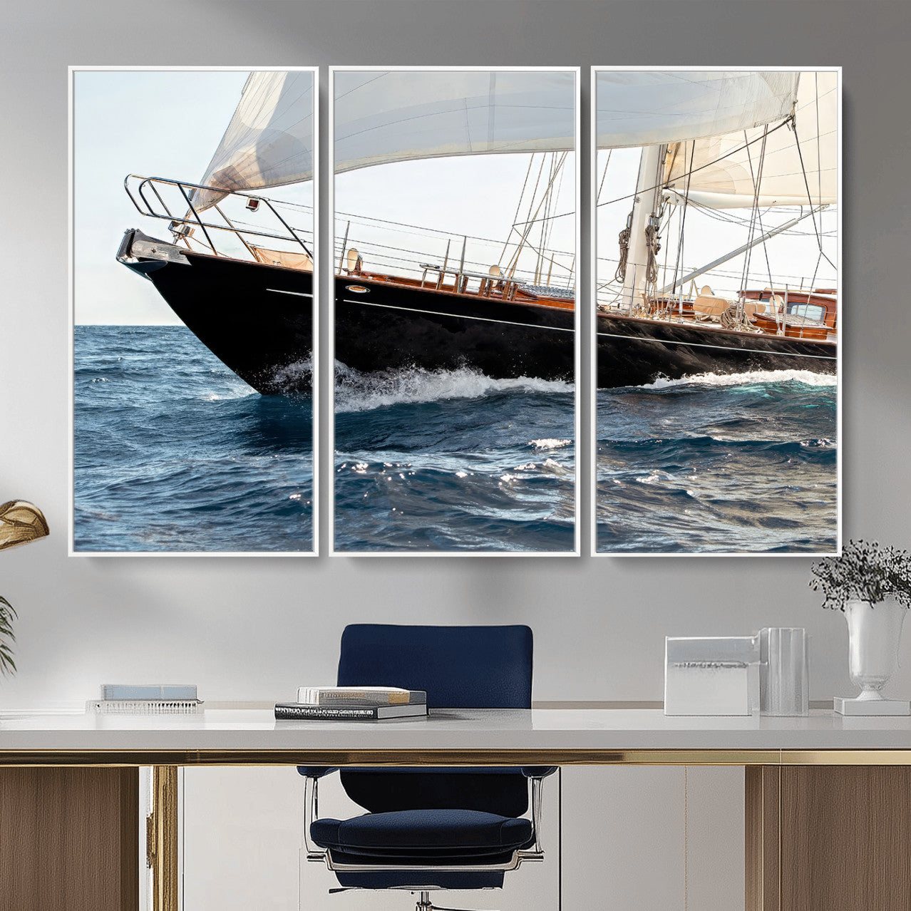 97168626-MGV-CV-36X24 - Boat Yacht Wall Art – Ocean Waves & Sailing Adventure Canvas Print, Nautical Elegance & Marine Journey for Living Room or Luxury Decor