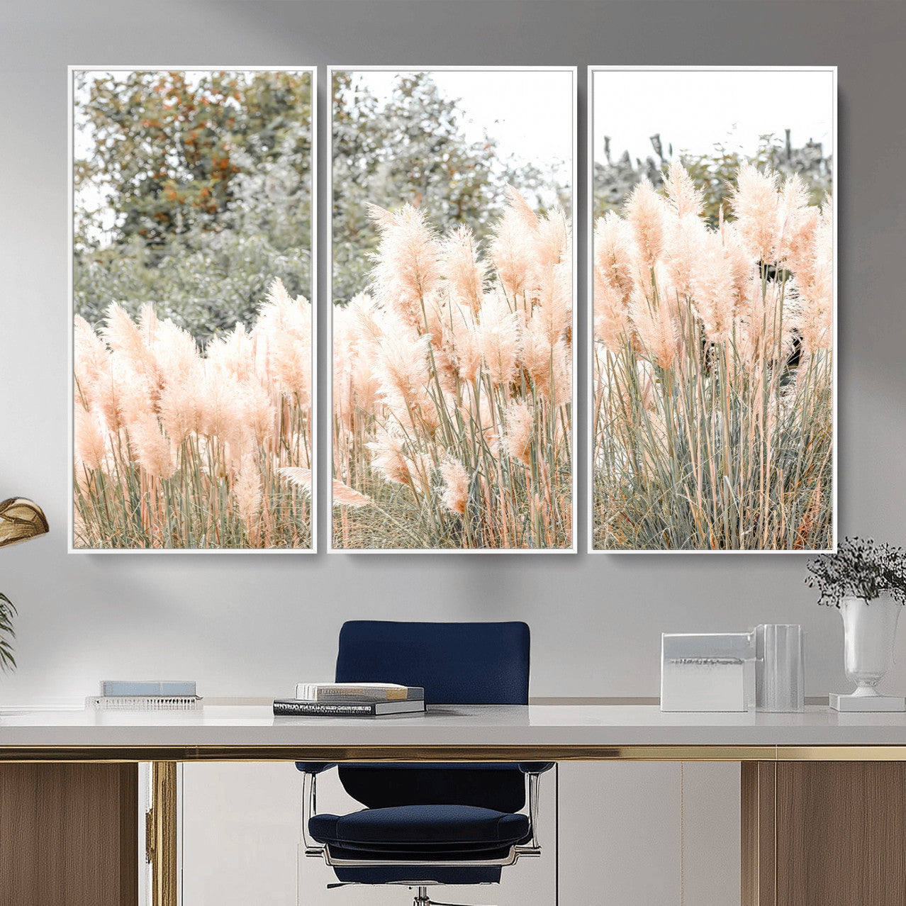 21826392-MGV-CV-36X24 - Pampas Grass Wall Art – Soft Blush Hues and Natural Texture Canvas Print, Serene Outdoors & Botanical Charm for Living Room or Nature Decor