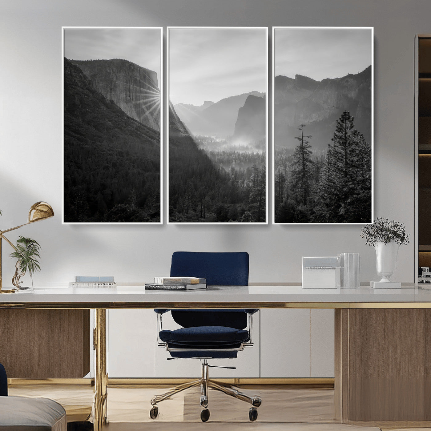 MGV-FC-48X32-3P - Yosemite Valley Wall Art Canvas Print, Framed El Capitan Sunrise Art Picture Print, Misty Mountain Perfect Modern Rustic Decor Artwork