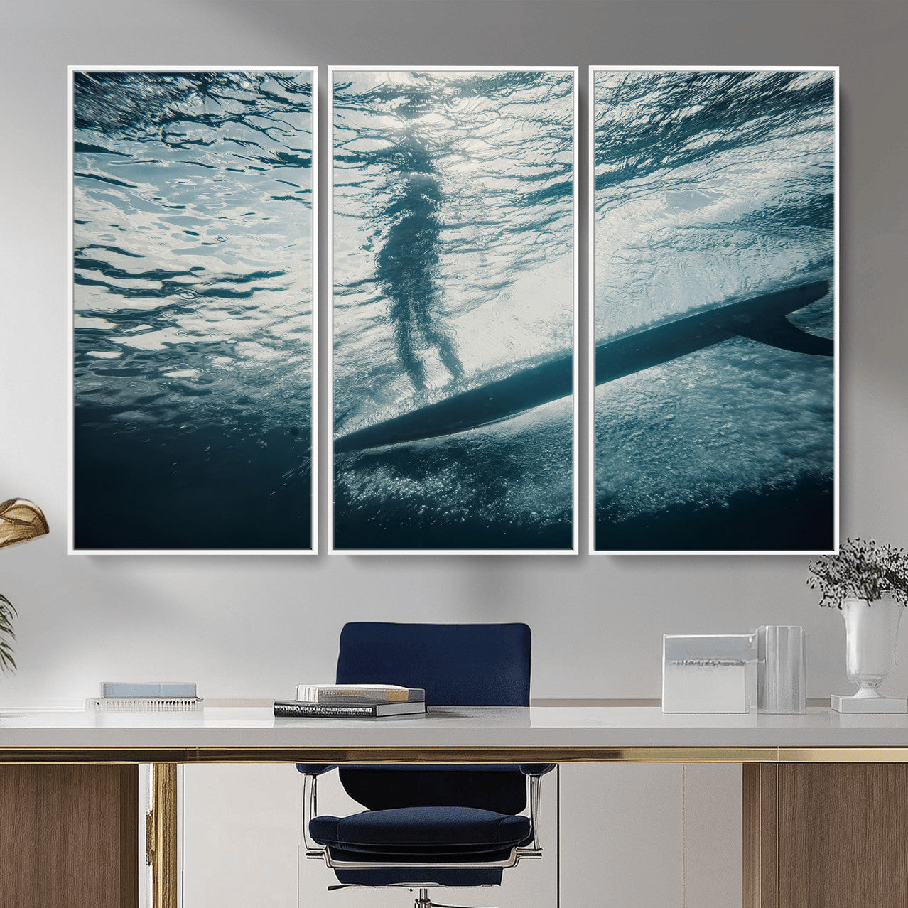 MGV-FC-48X32-3P - Submerged Surf Wall Art Canvas Print, Framed Underwater Perspective Art Picture Print, Ocean Surf Perfect Coastal Adventure Decor Artwork