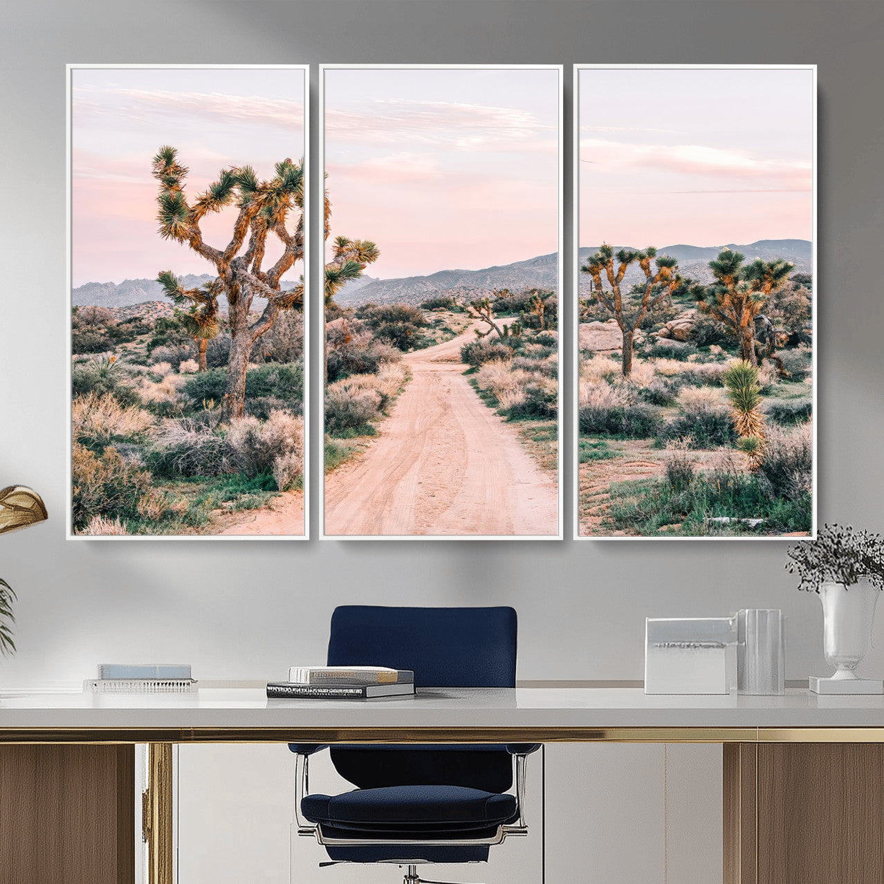12540952-MGV-CV-36X24 - Desert Trail Wall Art – Canvas Print of Joshua Trees & Sunset Glow, Sandy Path Wilderness, Scenic Nature Escape Decor for Living Room, Office or Bedroom
