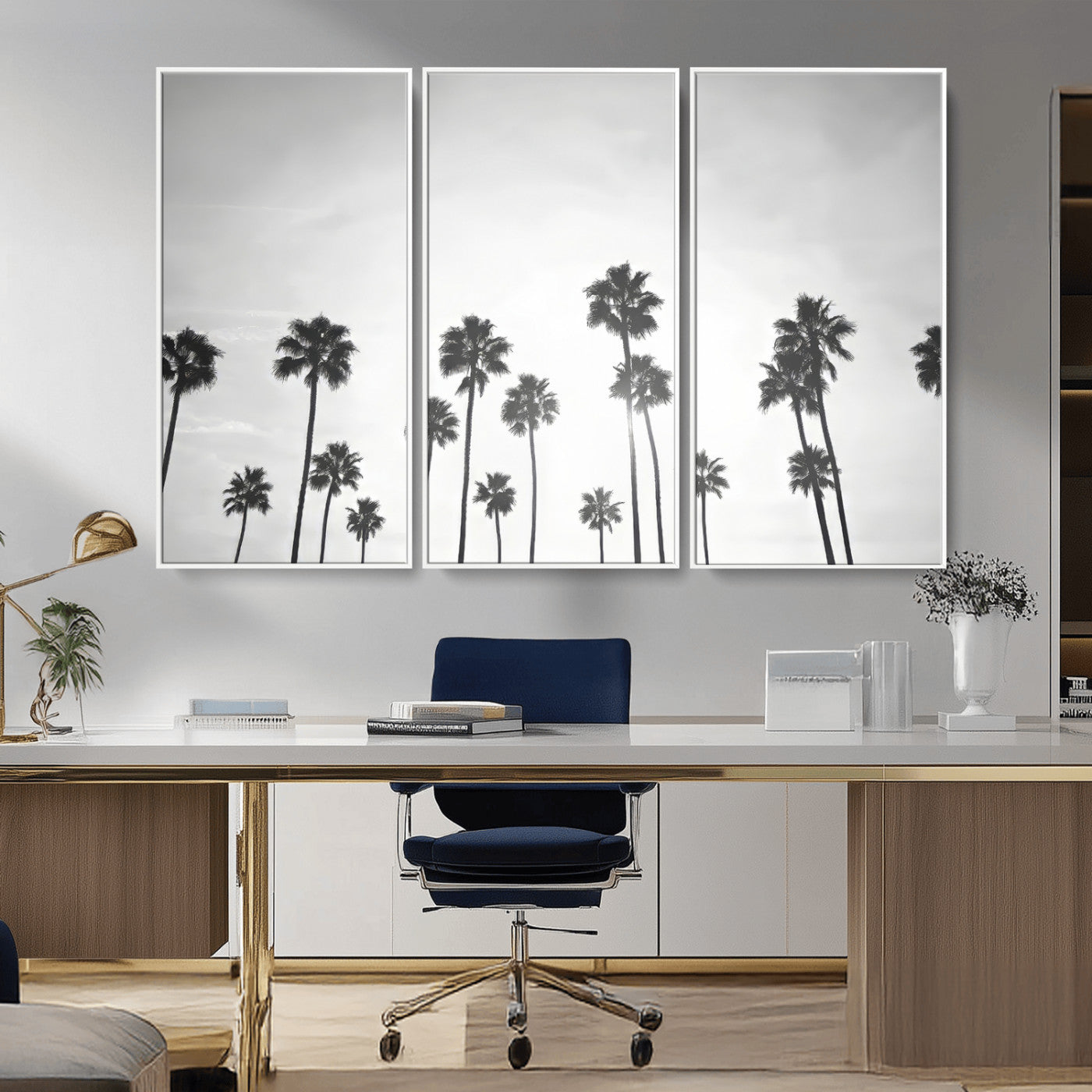 62298277-MGV-CV-36X24-Monochrome Palms Wall Art Canvas Print – Framed Minimalist Silhouetted Trees Artwork for Home, Office, Living Room