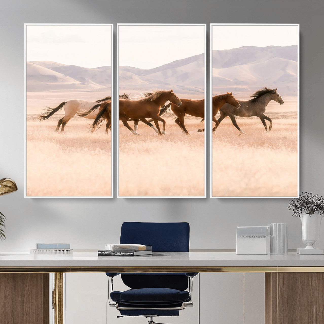 HORSESH-MGV-CV-36X24 - Wild Horses Wall Art – Running Freedom Canvas Print, Graceful Movement, Outdoor Landscape, Nature’s Power and Spirit, Home or Office Decor