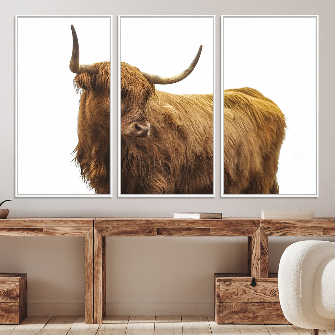 Highland Cow Wall Art Canvas Print, Scottish Bull Print, Framed Rustic Farmhouse Art Print, Large Country Animal Printing Perfect for Farmhouse Decor