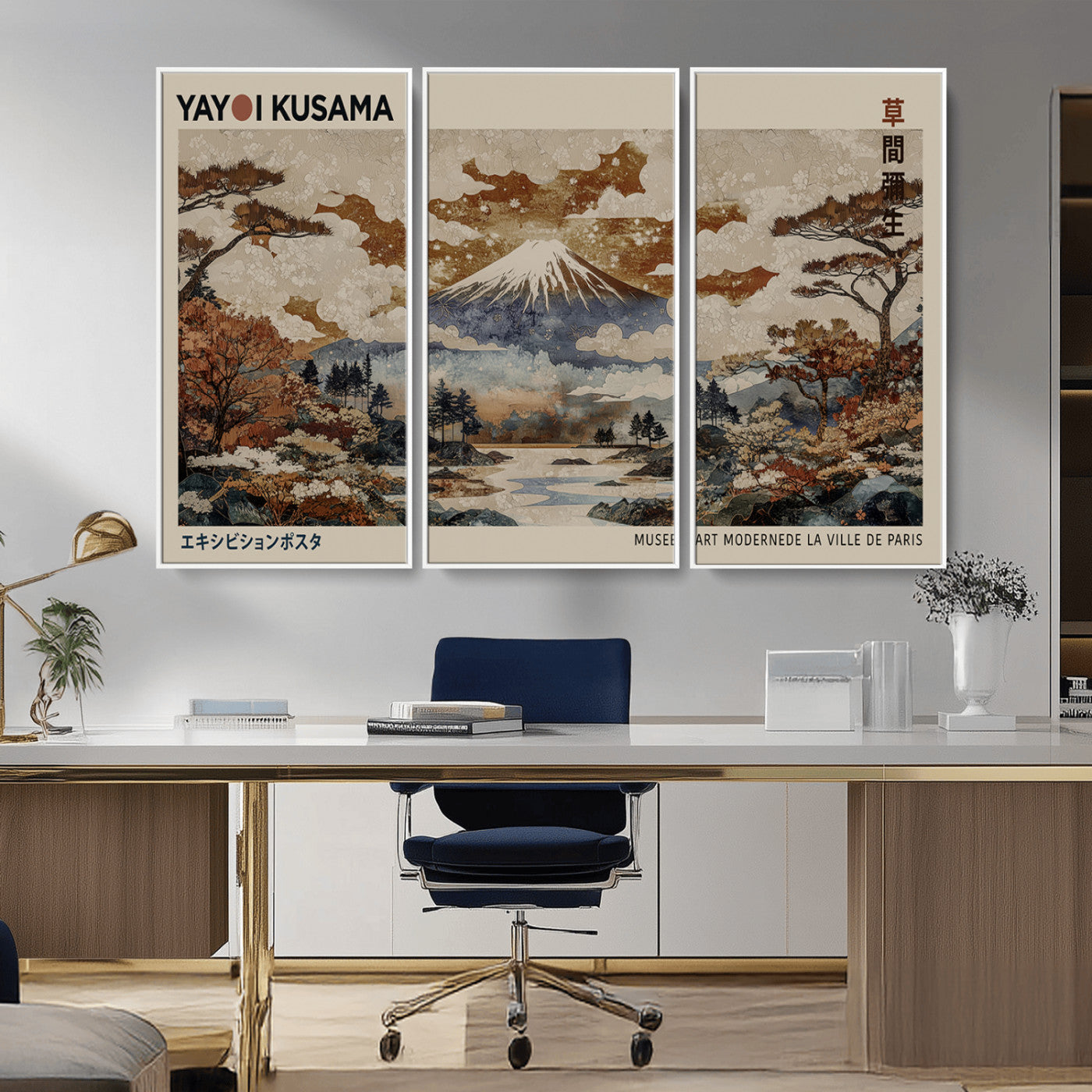 MGV-FC-48X32-3P - Yayoi Wall Art: Transform Your Space, Modern Japanese Wall Art Print Yayoi Kusama Canvas Wall Art