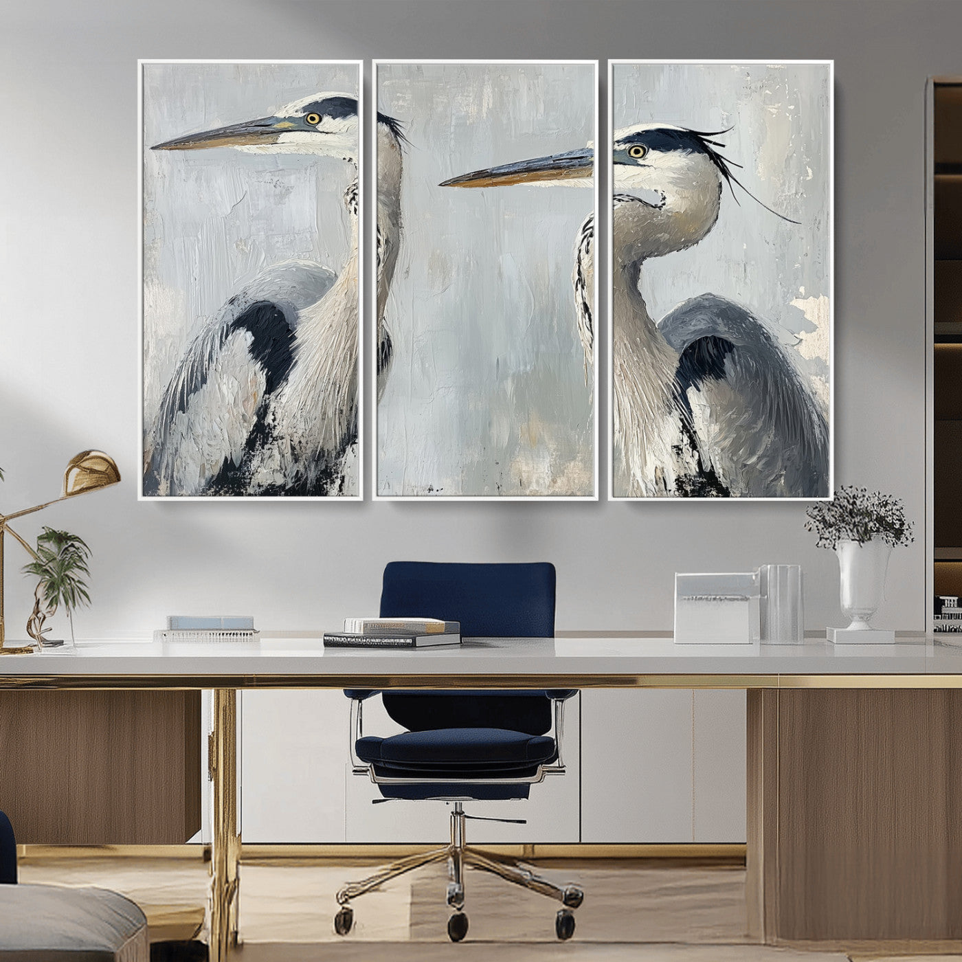 MGV-FC-48X32-3P - Bird Canvas Decor Wall Art Canvas Print, Framed Coastal Bird Pair Art Picture Print, Minimalist Wildlife Wall Perfect Coastal Minimalist Decor Artwork