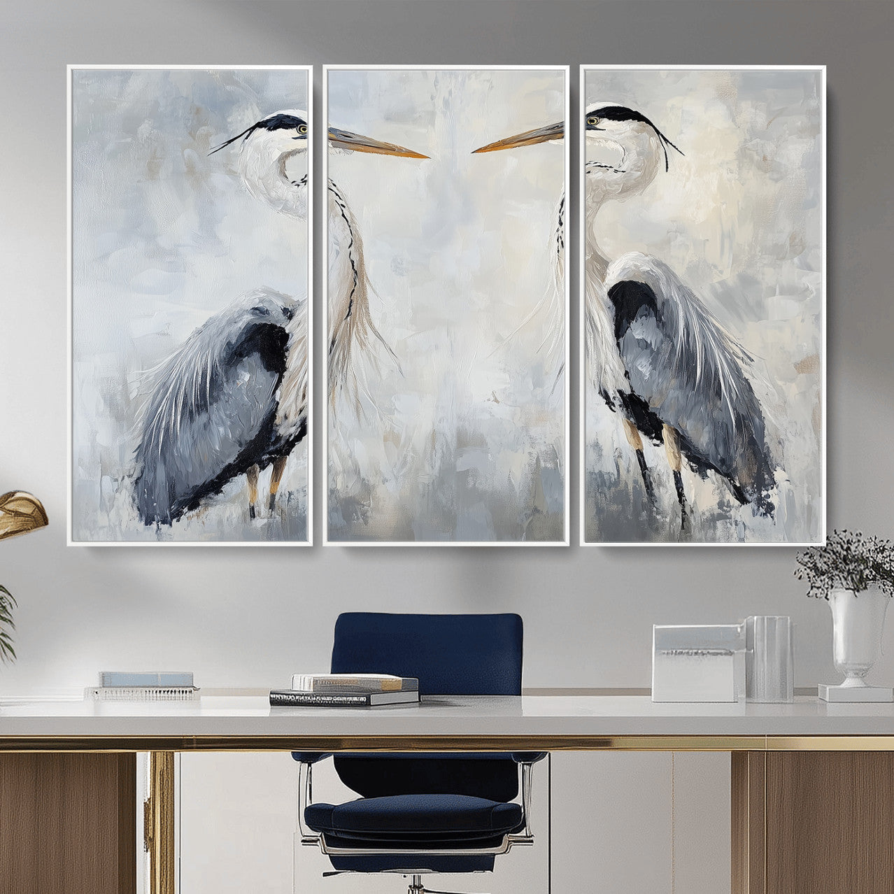 90806932-MGV-CV-36X24 - Heron Wall Art Wall Art Canvas Print, Framed Bird Canvas Decor Art Picture Print, Nature Inspired Perfect Coastal Minimalist Decor Artwork
