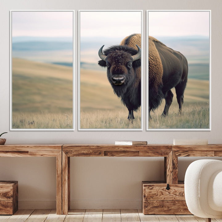 Bison Wall Art Wall Art Canvas Print, Buffalo Canvas Print Print, Framed American Bison Decor Art Print, Large Frontier Style Printing Perfect
