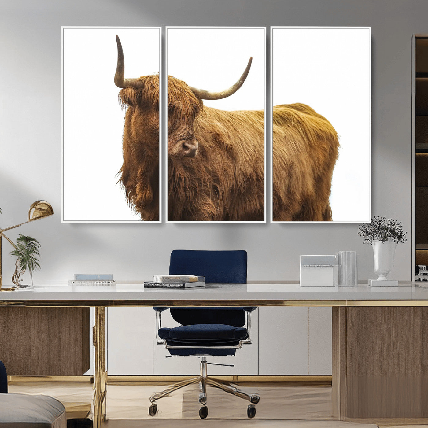 MGV-FC-48X32-3P - Highland Cow Wall Art Canvas Print, Framed Farmhouse Wall Art Art Picture Print, Rustic Animal Decor Perfect Rustic Farmhouse Decor Artwork