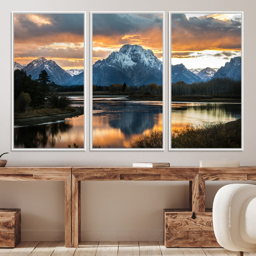 Mountain Sunset Wall Art Canvas Print, Framed Alpine Wilderness Art Picture Print, Golden Hour Perfect Wilderness Decor Artwork