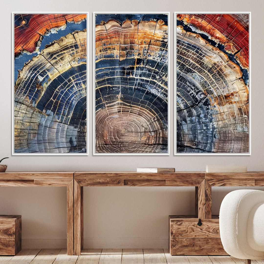 Tree Rings Canvas Wall Art Print, Framed Wood Texture Art Picture Print, Petrified Wood Perfect Modern Rustic Decor Artwork