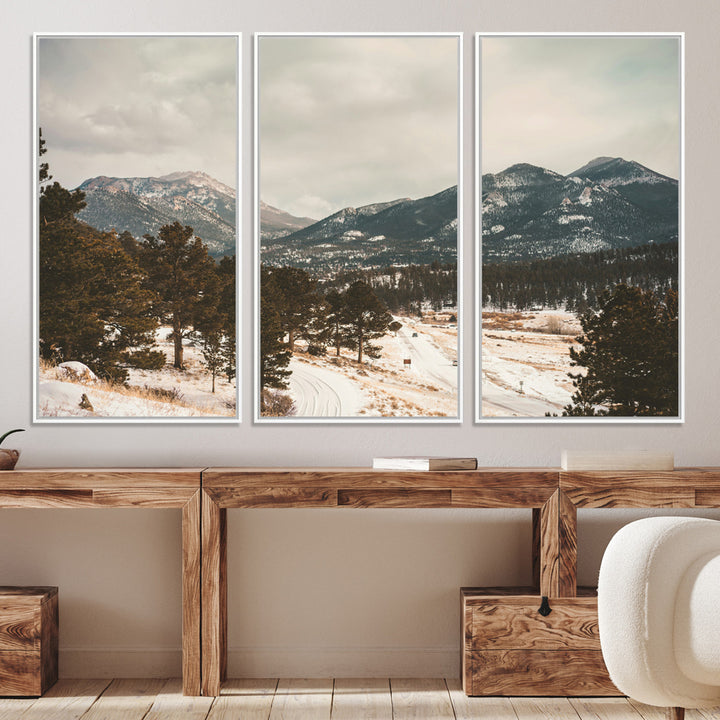 Mountain Landscape Wall Art Canvas Print, Framed Snowy Peaks Art Picture Print, Alpine Aesthetic Perfect Rustic Winter Decor Artwork