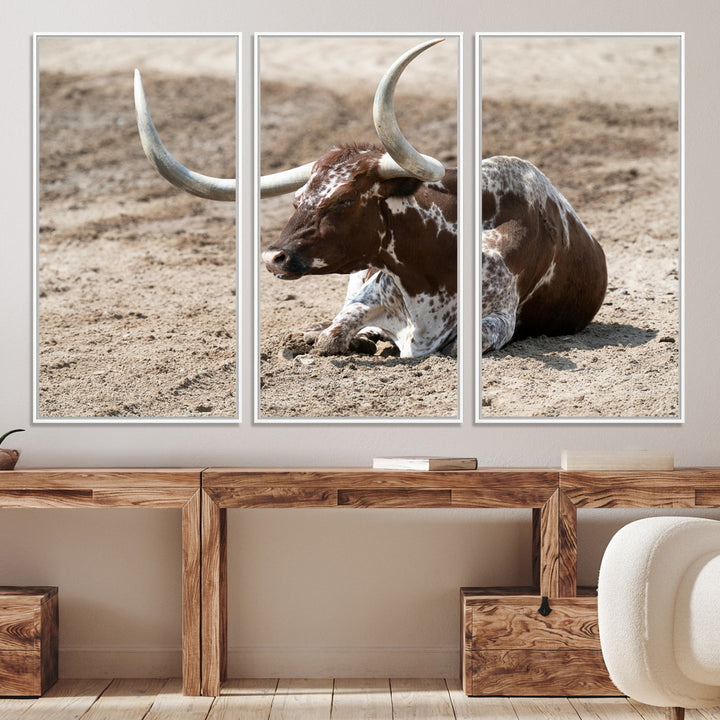 Texas Longhorn Wall Art Canvas Print, Framed Country Living Art Picture Print, Farmhouse Perfect Western Decor Artwork