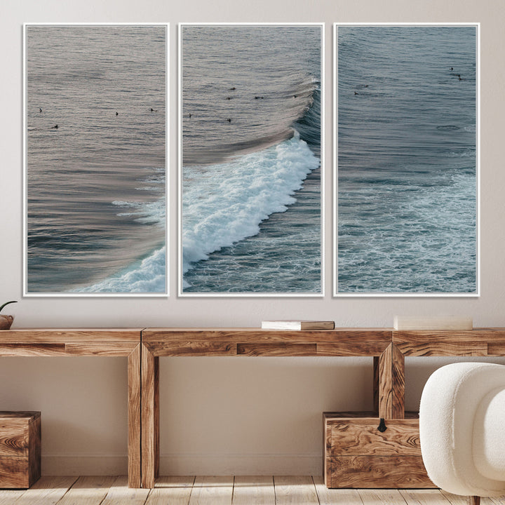 Ocean Waves Wall Art Canvas Print, Framed Coastal Serenity Art Picture Print, Surf Perfect Coastal Decor Artwork