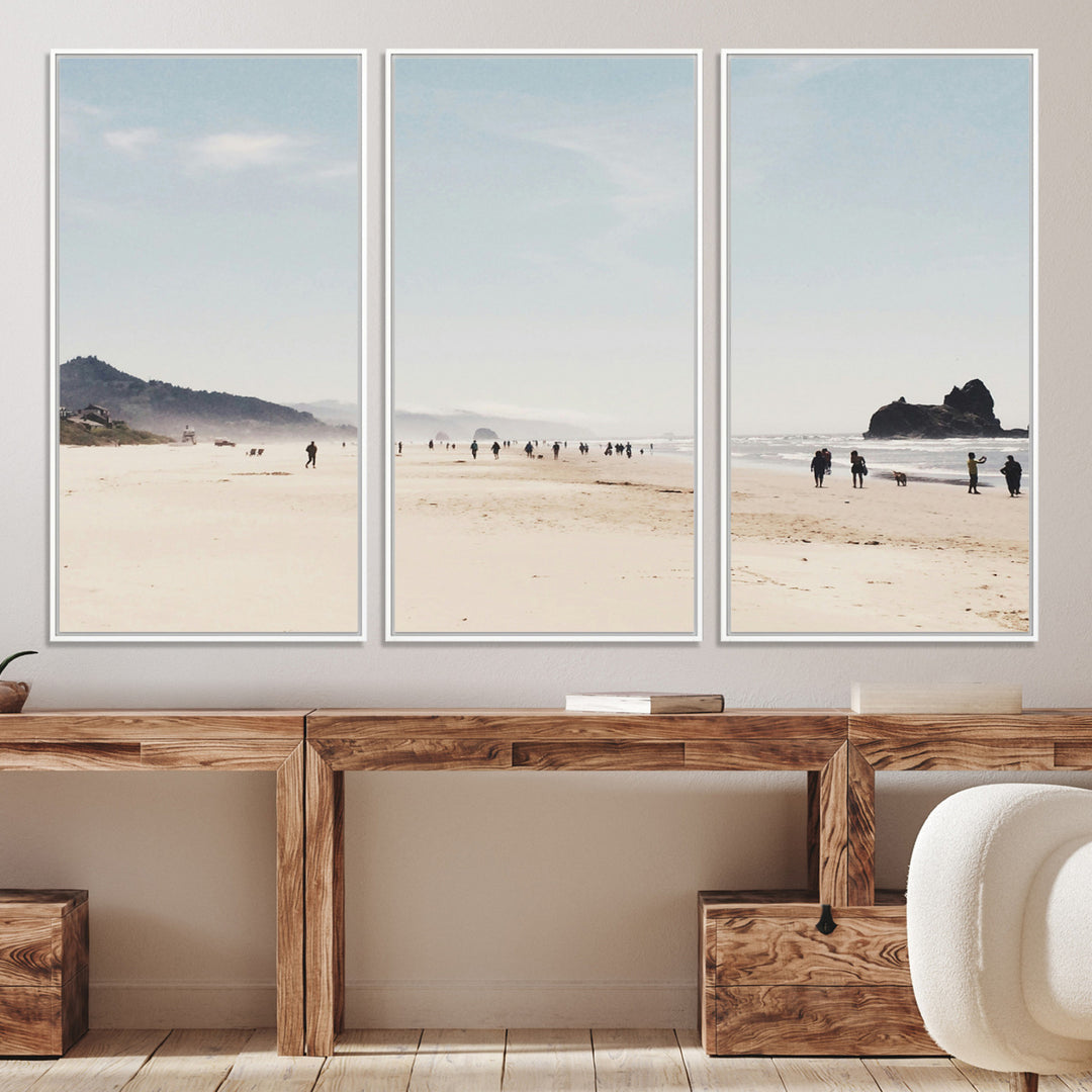 Minimalist Beach Wall Art Canvas Print, Framed Coastal Serenity Art Picture Print, Soft Sand Perfect Coastal Decor Artwork