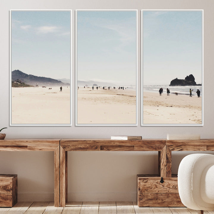 Minimalist Beach Wall Art Canvas Print, Framed Coastal Serenity Art Picture Print, Soft Sand Perfect Coastal Decor Artwork