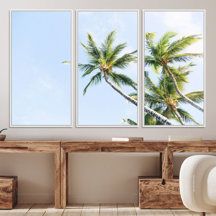 Palm Trees Wall Art Canvas Print, Framed Tropical Art Picture Print, Coastal Perfect Tropical Decor Artwork