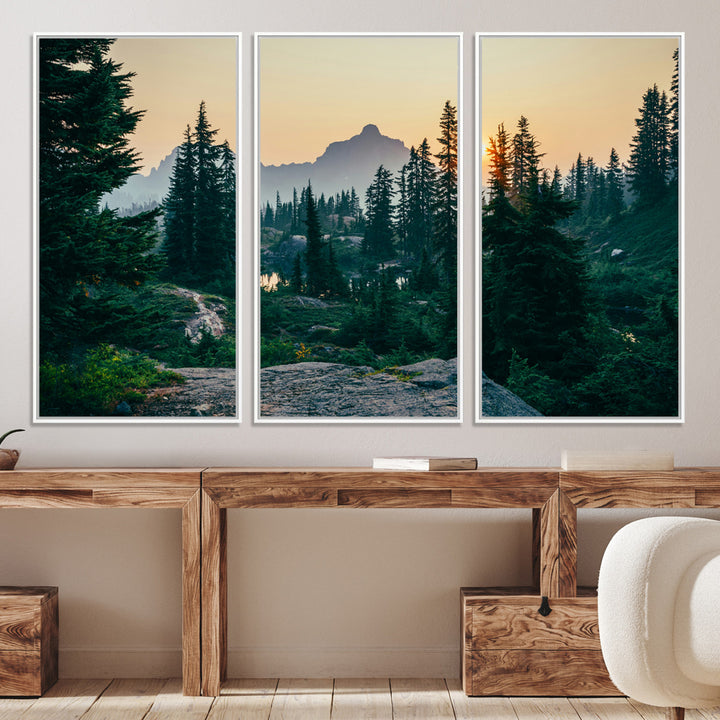 Mountain Wall Art Canvas Print, Framed Forest Serenity Art Picture Print, Mountain Perfect Rustic Decor Artwork