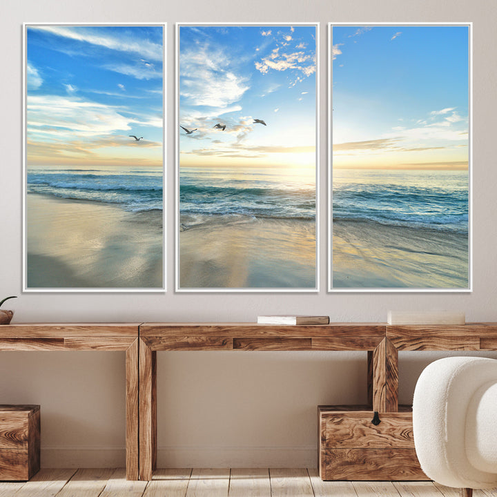 20708696-MGV-CV-36X24-Minimalist Seaside Morning Glow Art Canvas Print, Golden Reflections Perfect Coastal Minimalist Decor Artwork