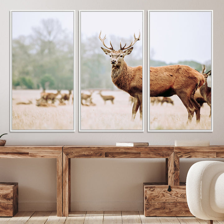 Rustic Nature Print Wall Art Canvas Print, Framed Deer Canvas Wall Art Art Picture Print, Nordic Animal Art Perfect Rustic Nature Decor