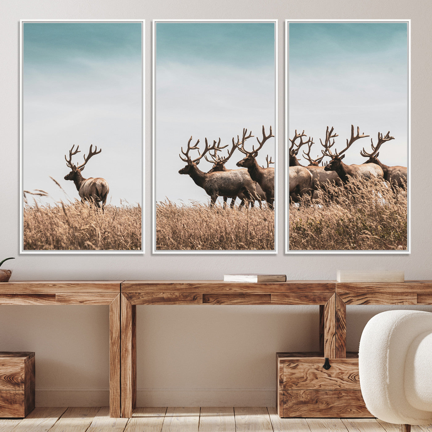 81594705-MGV-CV-36X24-Elk Herd Wall Art Canvas, Antler Canvas Print, Framed Wildlife Photography Art Picture Print, Rustic Nature Print Perfect Rustic Wildlife