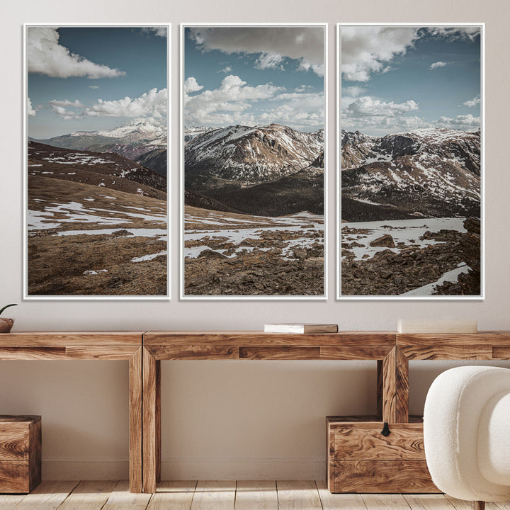 Mountain Landscape Wall Art Canvas Print, Framed Snowy Peaks Art Picture Print, Rugged Highlands Perfect Rustic Adventure Decor Artwork