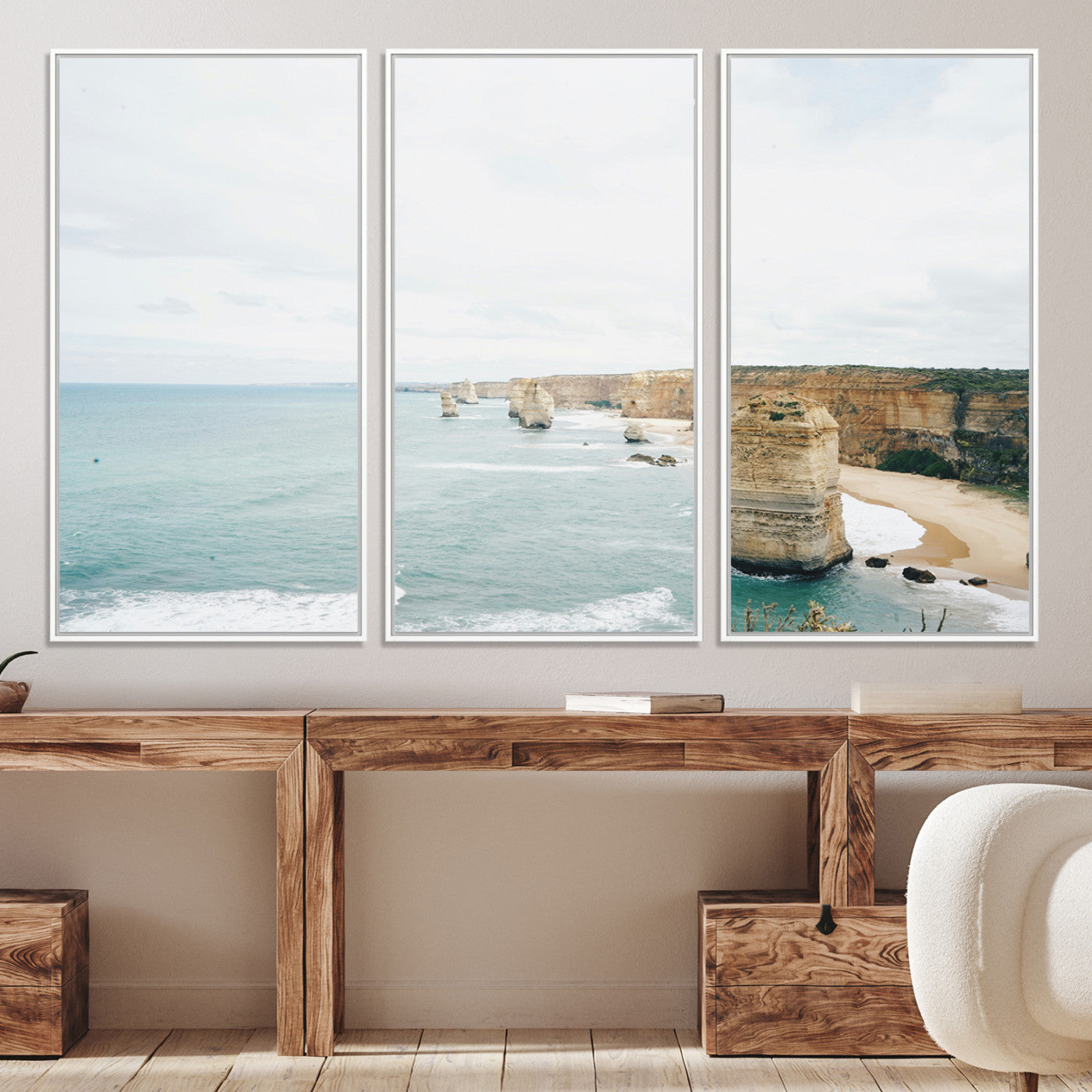 70095633-MGV-CV-36X24-Twelve Apostles Wall Art Canvas Print, Framed Coastal Cliffs Art Picture Print, Rugged Rock Formations Perfect Minimalist Coastal Decor