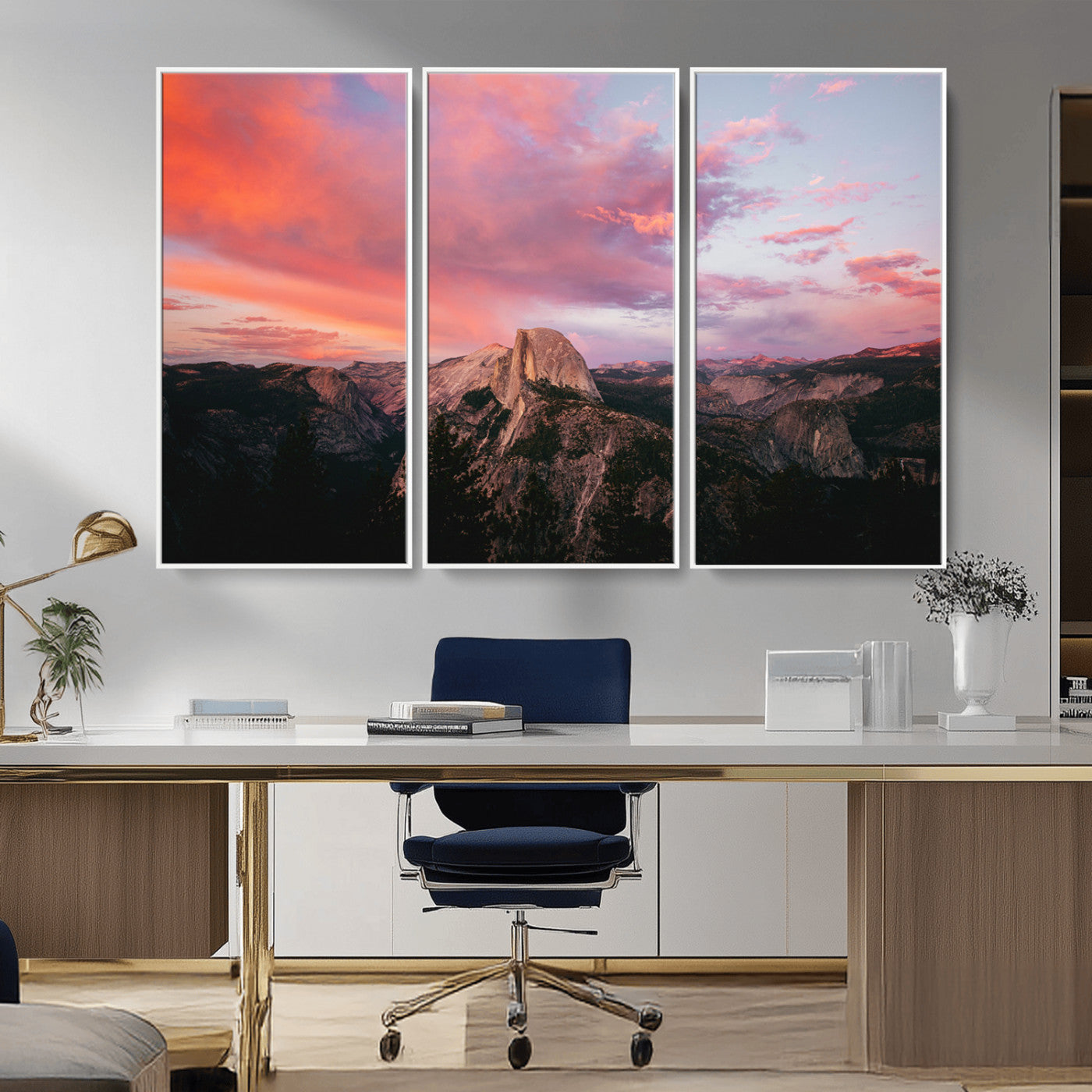 MGV-FC-48X32-3P - Half Dome Wall Art Canvas Print, Framed Yosemite National Park Art Picture Print, Dramatic Sunset Perfect Adventurous Wilderness Decor Artwork