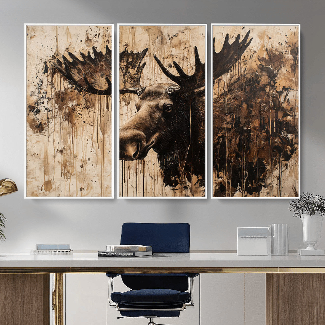 83505059-MGV-CV-36X24 - Moose Canvas Wall Art — Rustic Wildlife Painting Print | Cabin Lodge Decor | Large Animal Wall Art | Moose Gift for Him | Man Cave Art
