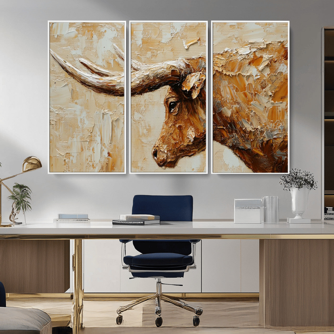 69611428-MGV-CV-36X24-Rustic Longhorn Bull Wall Art Canvas Print – Vintage Western Cattle Painting, Texas Steer Artwork for Ranch, Farmhouse or Cowboy Decor