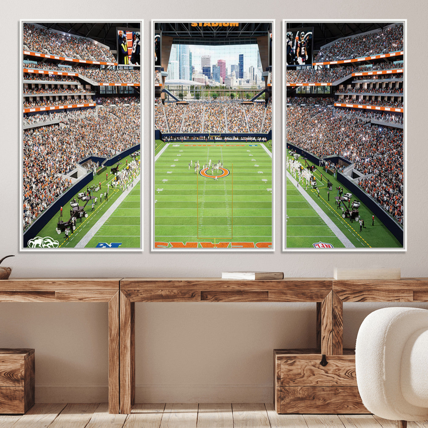 76935553-MGV-CV-36X24-Chicago Bears Soldiers Field Wall Art Canvas Print – Framed Football Stadium Artwork for Sports Fans, Soldier Field Skyline Canvas Decor for Game Room or Man Cave