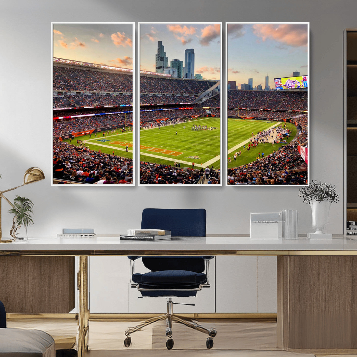 MGV-FC-48X32-3P - Chicago Bears Soldiers Field Wall Art Canvas Print – Framed Football Stadium Artwork for Sports