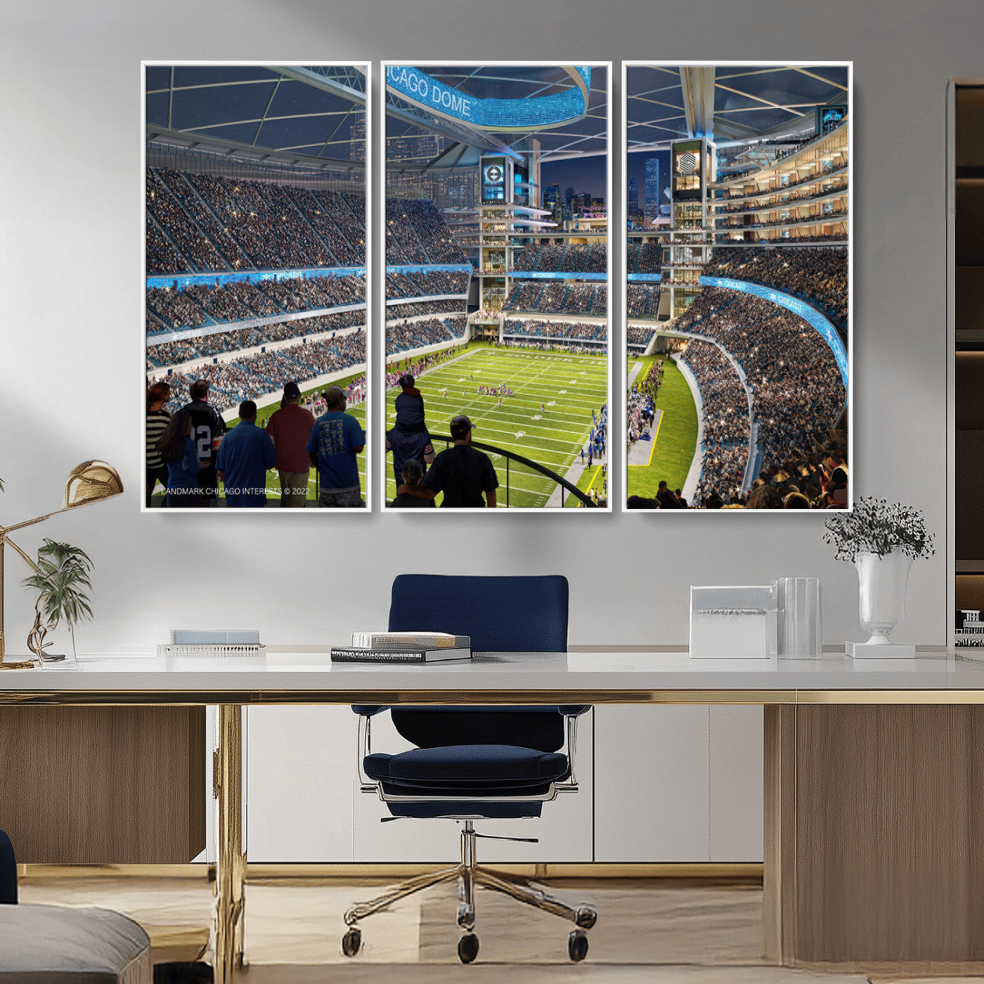MGV-FC-48X32-3P - Chicago Bears Soldiers Field Wall Art Canvas Print – Framed Football Stadium Artwork for Sports