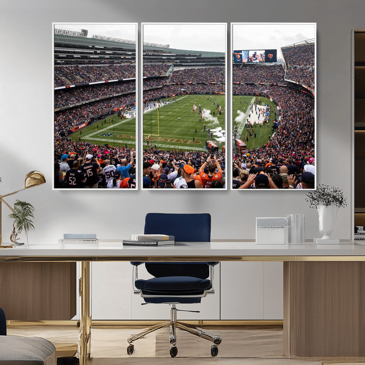 18347149-MGV-CV-36X24-Chicago Bears Soldiers Field Wall Art Canvas Print – Framed Football Stadium Artwork for Sports Fans, Soldier Field Skyline Canvas Decor for Game Room