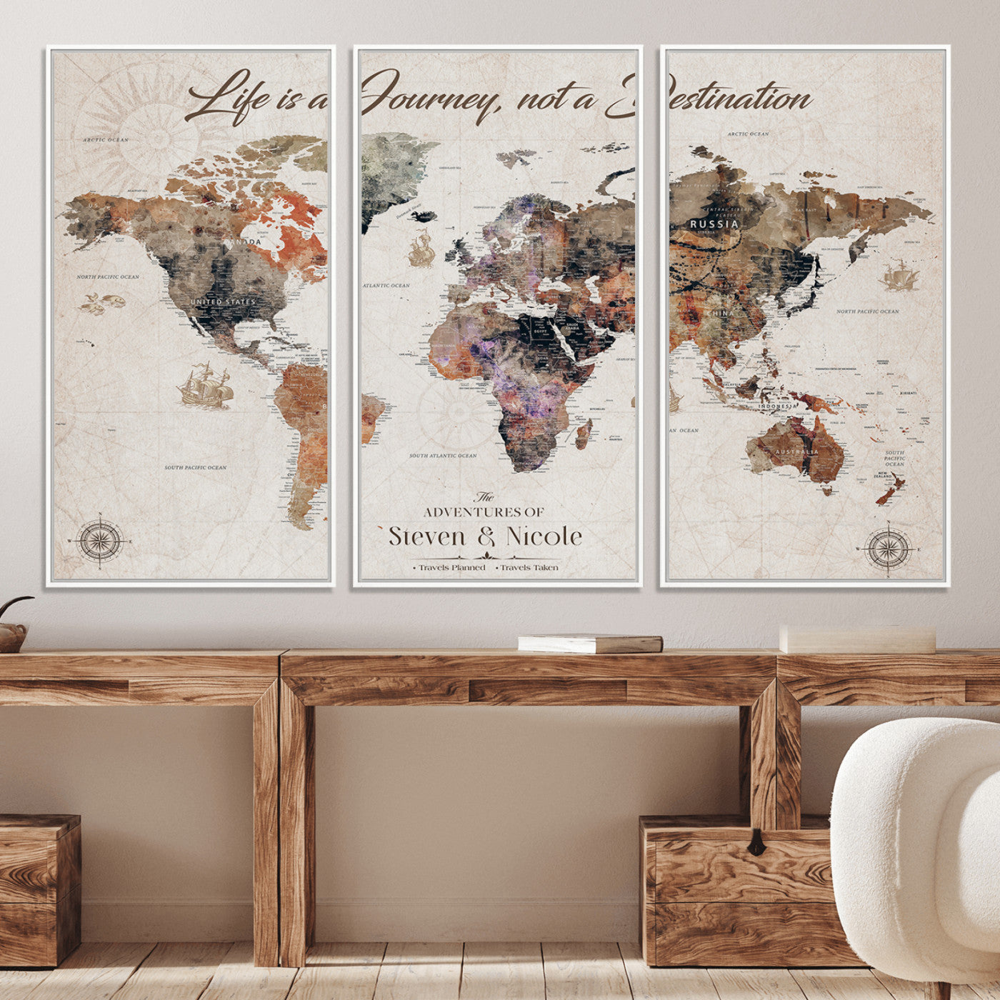 96000140-MGV-CV-36X24-Custom Push Pin World Map Wall Canvas Print – Personalized Travel Tracker with Pins – Framed Large Multi-Size Canvas for Home Office Decor