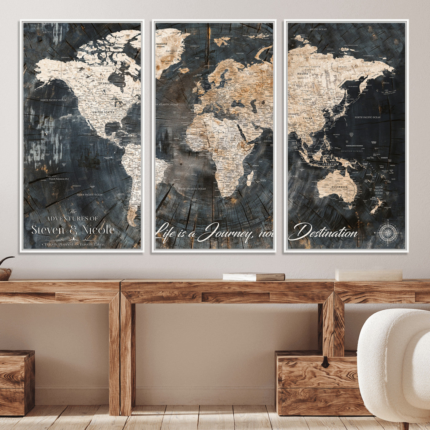 13001721-MGV-CV-36X24-Custom Push Pin World Map Wall Canvas Print – Personalized Travel Tracker with Pins – Framed Large Multi-Size Canvas for Home Office Decor