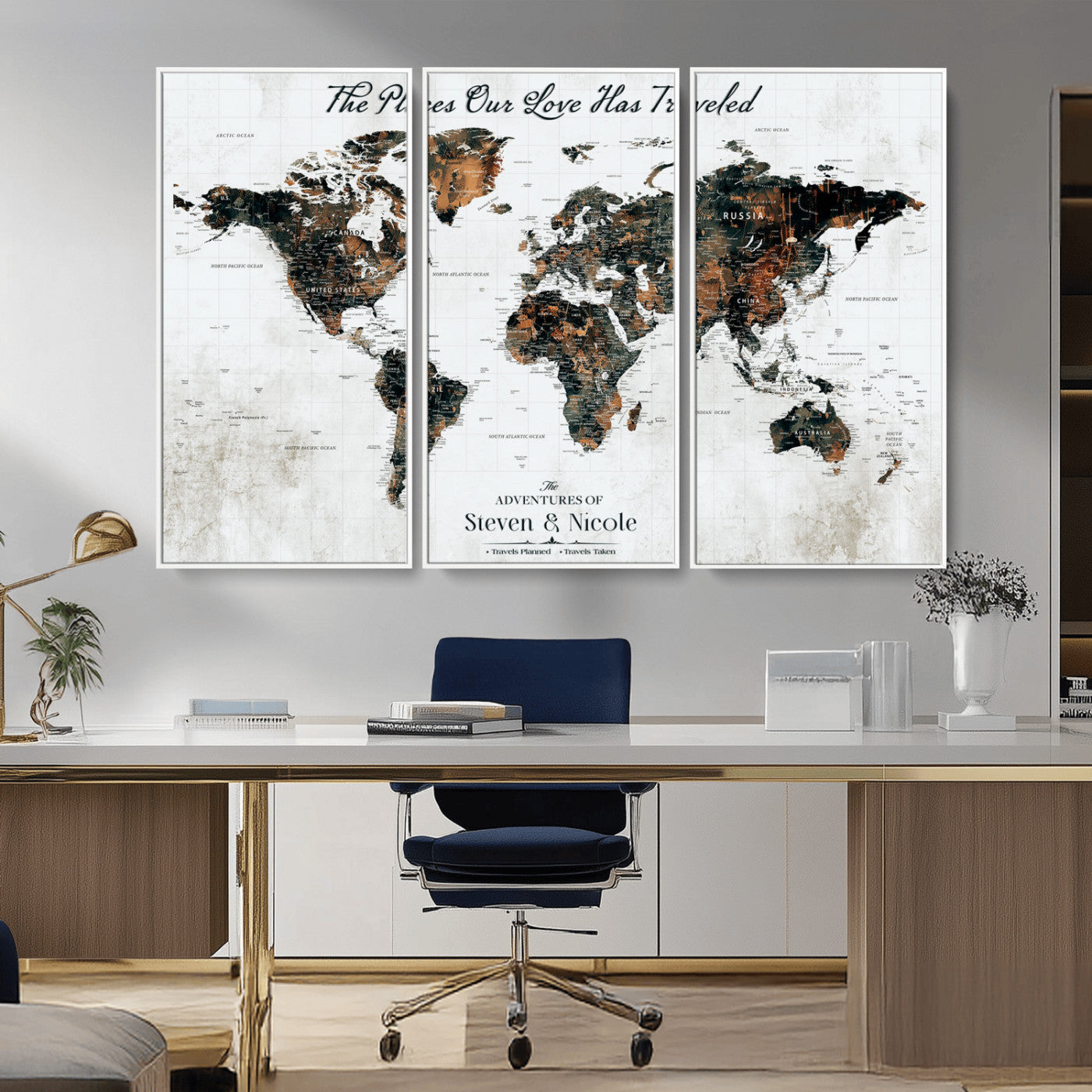 89231588-MGV-CV-36X24-World Travel Map with Pins – Framed Canvas Print to Track Adventures and Create a Visual Travel Journal, Ideal Wall Art for Home - H17