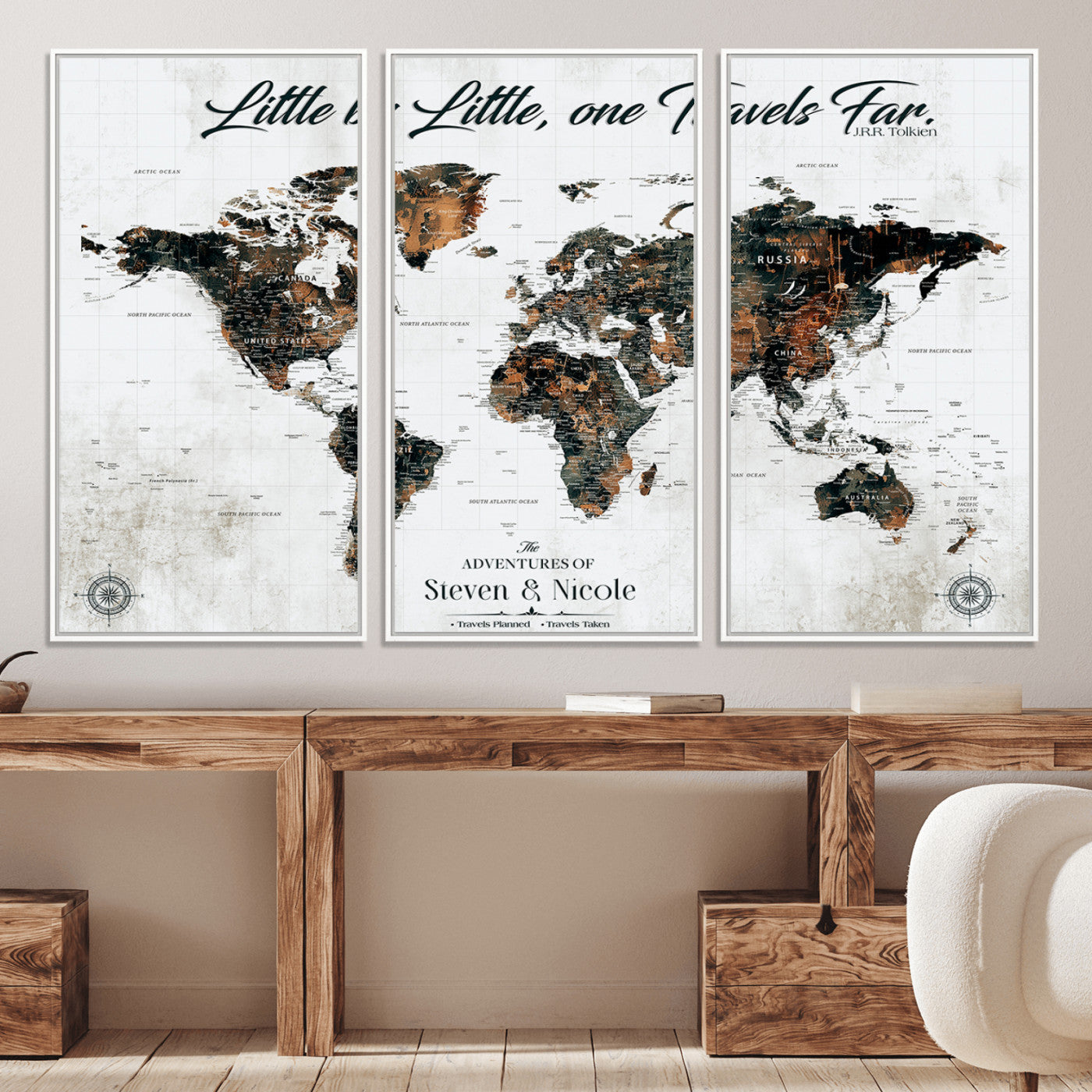 89231588-MGV-CV-36X24-Custom Push Pin World Map Wall Canvas Print – Personalized Travel Tracker with Pins – Framed Large Multi-Size Canvas for Home Office Decor