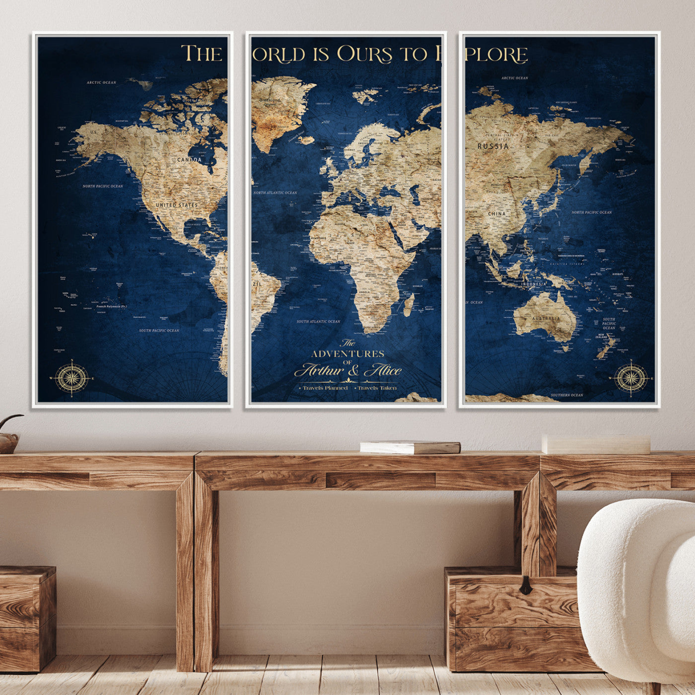 10181149-MGV-CV-36X24-Custom Push Pin World Map Wall Canvas Print – Personalized Travel Tracker with Pins – Framed Large Multi-Size Canvas for Home Office Decor