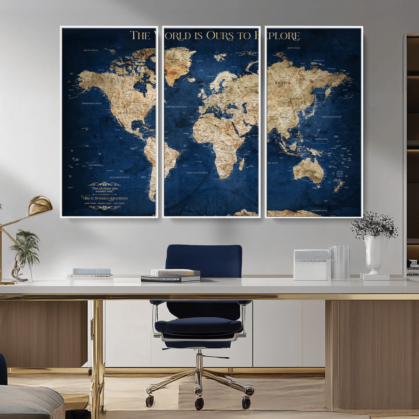 10181149-MGV-CV-36X24-Custom Push Pin World Map Wall Canvas Print – Personalized Travel Tracker with Pins – Framed Large