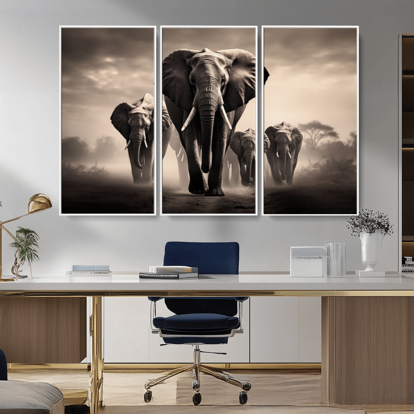 48598F10-MGV-CV-36X24-Elephant Family Wall Art Canvas Print, Framed Elephant Wall Art Home Decor