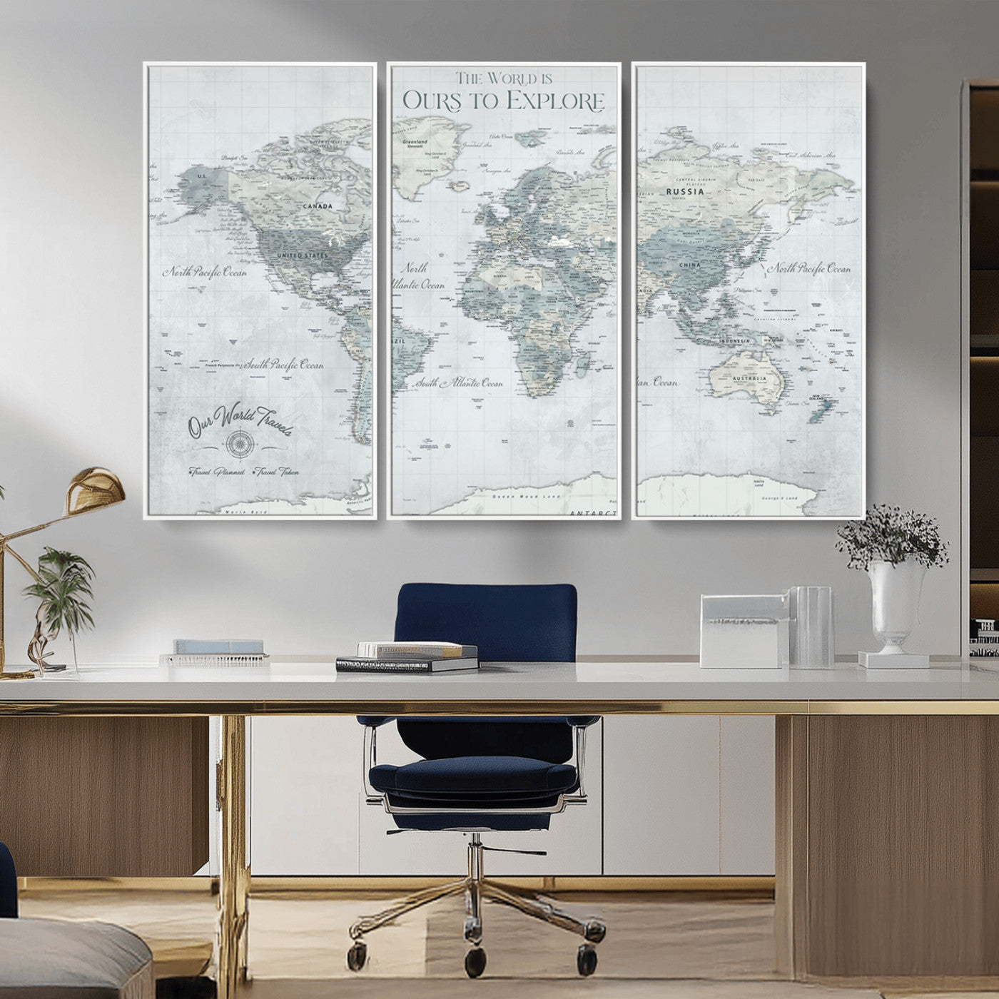 Custom Push Pin World Map Wall Canvas Print – Personalized Travel Tracker with Pins – Framed Custom Quotie Canvas for Home Office Decor